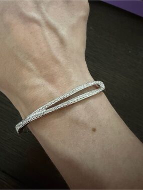Swarovski Silver Pavé Double-Row Bangle Bracelet